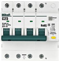 Автомат дифференциального тока АВДТ DEKraft ДИФ-103 4п (3п+N) 25А 30мА 6кА C тип AC картинка